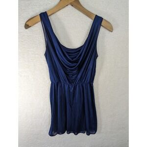 Vtg Lady Cameo Lingerie Navy Blue Short Fitted‎ Gown Silky Smooth Classy Small
